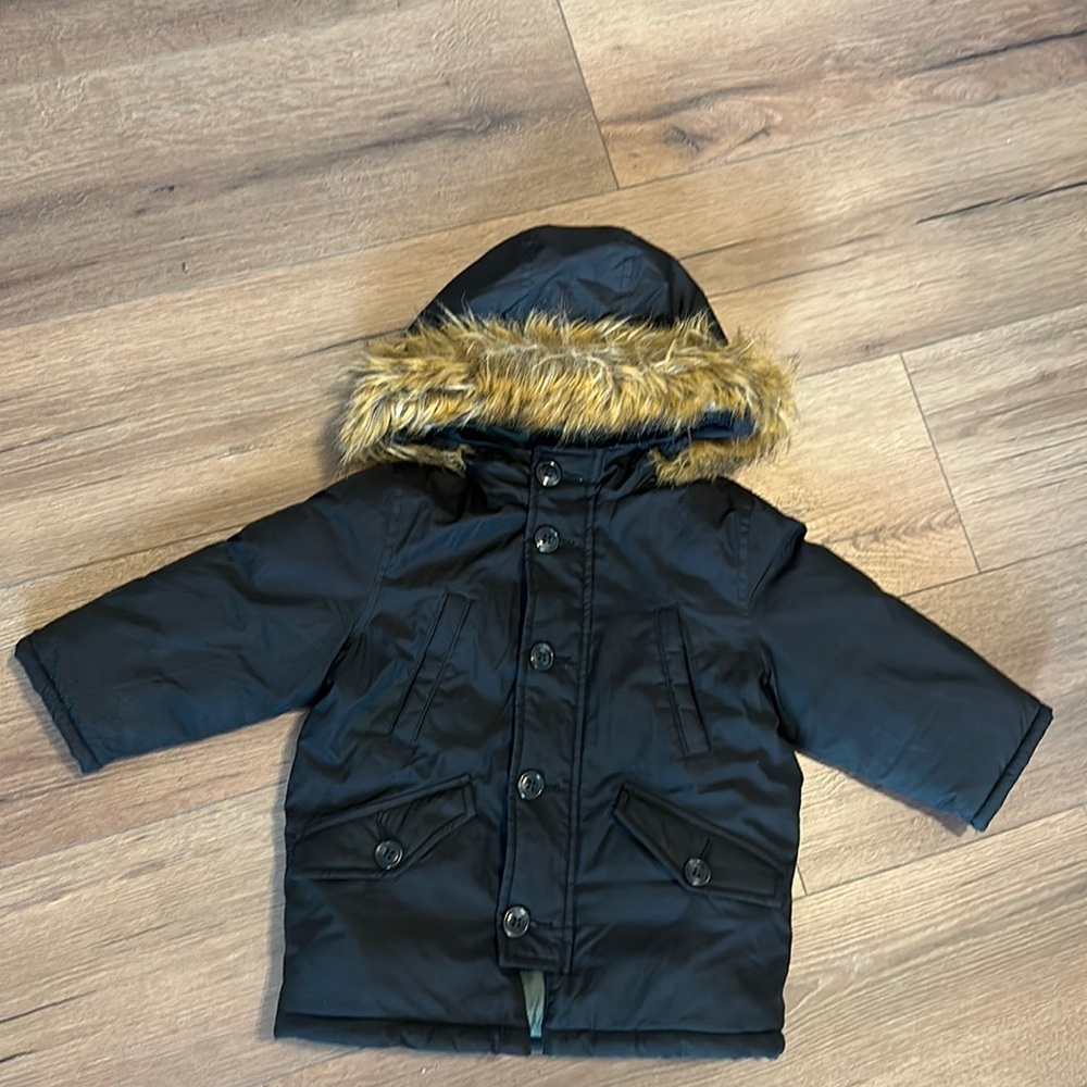 GAP Cold Control Max Parker with Faux Fur Hood Black Size 18-24 Months